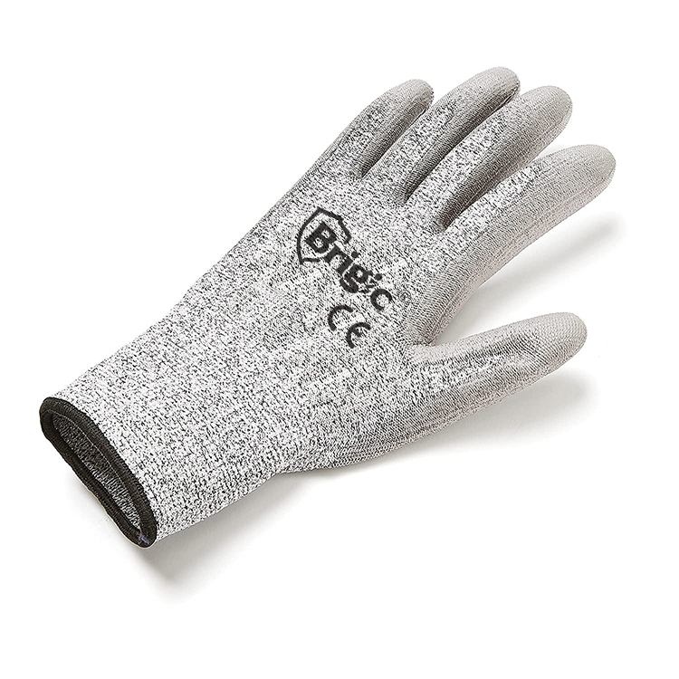 HPPE En388 Glass Garden Protective Anti Cut Level 5 PU Coated Construction Cut Resistant Work Safety Gloves