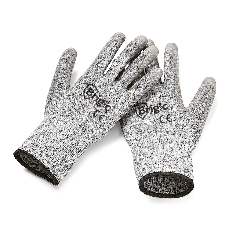HPPE En388 Glass Garden Protective Anti Cut Level 5 PU Coated Construction Cut Resistant Work Safety Gloves