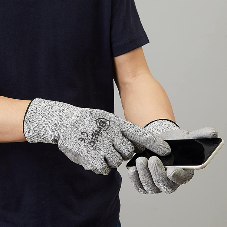HPPE En388 Glass Garden Protective Anti Cut Level 5 PU Coated Construction Cut Resistant Work Safety Gloves