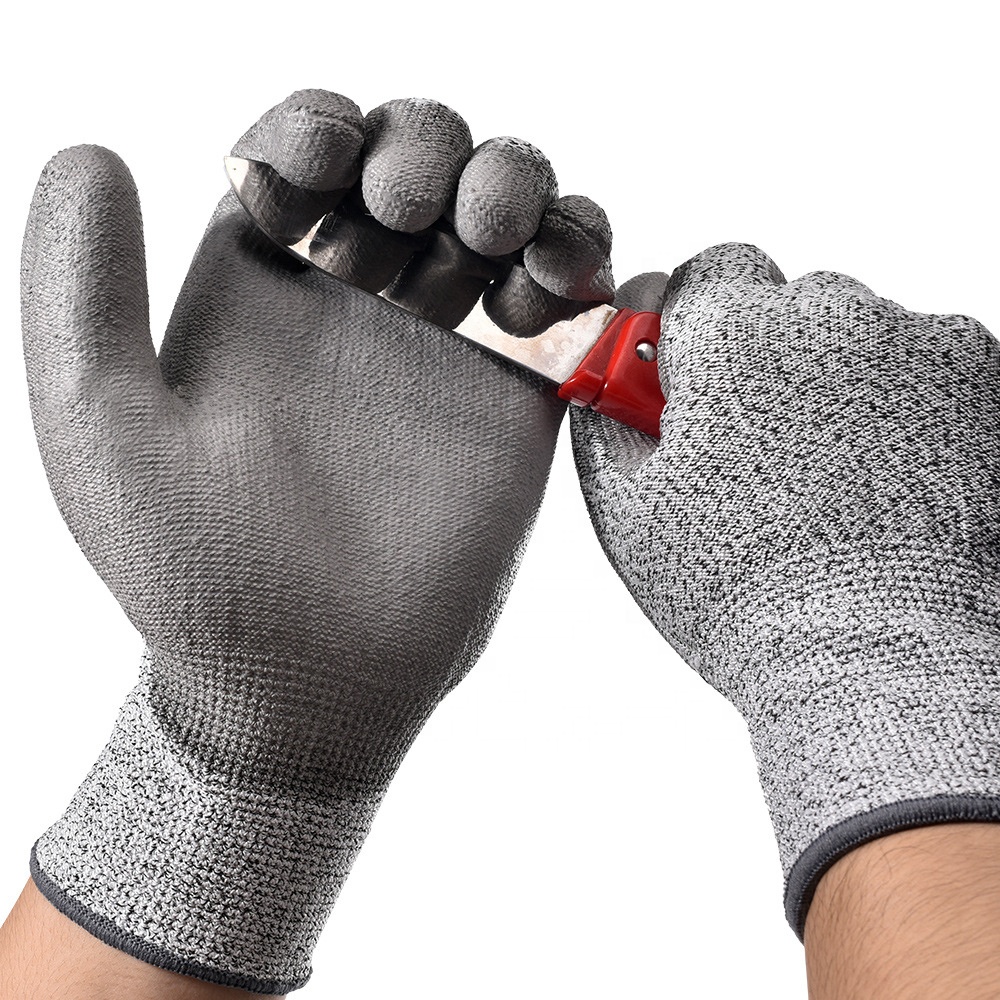 SUNSHINE HPPE En388 Glass Garden Protective Anti Cut Level 5 PU Coated Construction Work Safety Cut Resistant Gloves