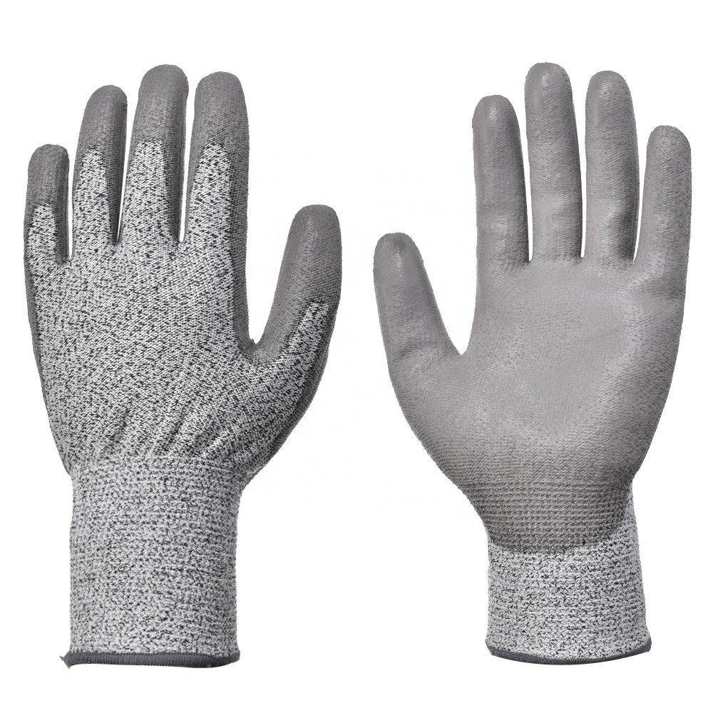 SUNSHINE HPPE En388 Glass Garden Protective Anti Cut Level 5 PU Coated Construction Work Safety Cut Resistant Gloves