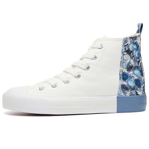 Fashionable 2022 Summer Color Splicing  Women Canvas Sneaker High Top Contrast Color Rubber Strip Canvas Shoes