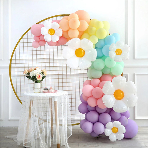 141pcs Flower Daisy Theme Birthday Party Balloon Arch Kit Decorations Supplies for Kids Girls Macaron Latex Foil Balloon