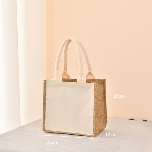  printing  burlap Linen handbag jute portable shopping gift bag women waterproof retro linen tote bag