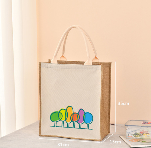  printing  burlap Linen handbag jute portable shopping gift bag women waterproof retro linen tote bag