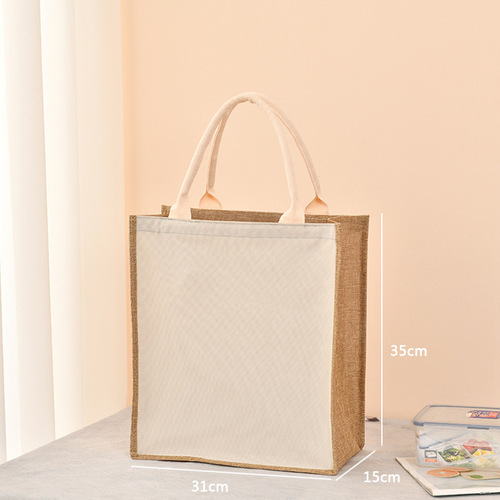  printing  burlap Linen handbag jute portable shopping gift bag women waterproof retro linen tote bag
