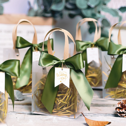 Wedding Clear Gift Tote Bag with Ribbon Transparent Birthday Thank You Christmas Gift Bags Gift HandBags for Bridal Part