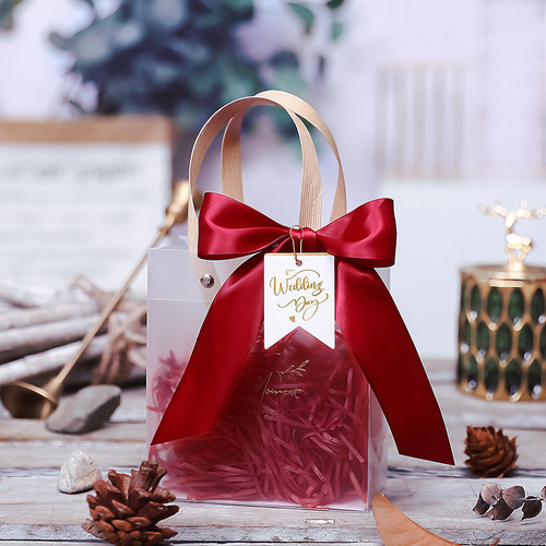 Wedding Clear Gift Tote Bag with Ribbon Transparent Birthday Thank You Christmas Gift Bags Gift HandBags for Bridal Part
