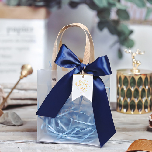 Wedding Clear Gift Tote Bag with Ribbon Transparent Birthday Thank You Christmas Gift Bags Gift HandBags for Bridal Part