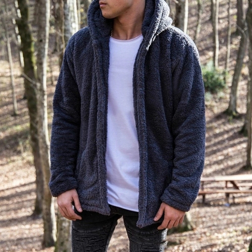 2023 Fashion New Arrival Men Lamb Wool Jacket Fleece Coat Hooded Cardigan Thick Hoodies For Man
