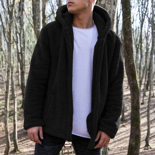 2023 Fashion New Arrival Men Lamb Wool Jacket Fleece Coat Hooded Cardigan Thick Hoodies For Man