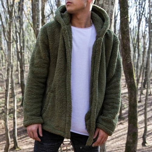 2023 Fashion New Arrival Men Lamb Wool Jacket Fleece Coat Hooded Cardigan Thick Hoodies For Man
