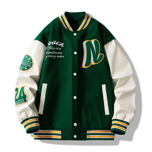   baseball loose casual varsity sport jersey jacket green blue baseball jacket for men