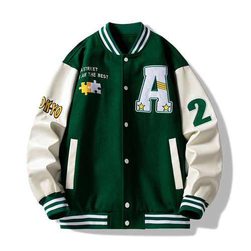   baseball loose casual varsity sport jersey jacket green blue baseball jacket for men