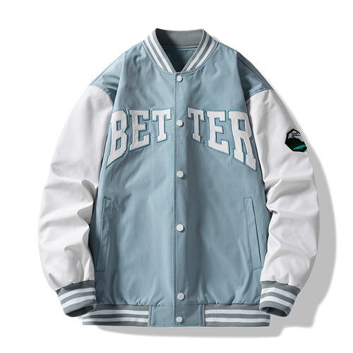   baseball loose casual varsity sport jersey jacket green blue baseball jacket for men