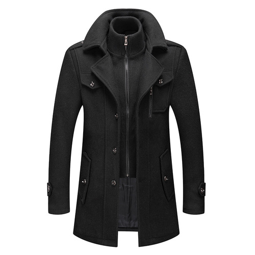 New Autumn Winter High Quality Solid Color Men's Wool-blended Overcoat Long Casual Double Collar Warm Coat For Men