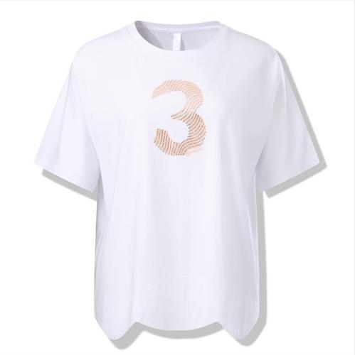 Women tops round neck digital pattern embroidery oversize version off shoulder sleeves t shirts for women