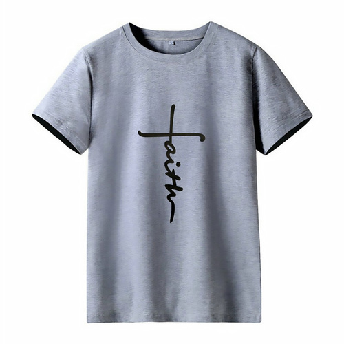  New Arrival  letter FAITH printing round neck short sleeve fashion casual women's T-shirt