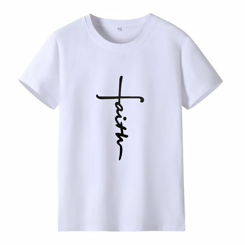  New Arrival  letter FAITH printing round neck short sleeve fashion casual women's T-shirt