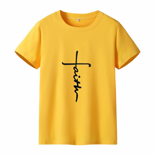  New Arrival  letter FAITH printing round neck short sleeve fashion casual women's T-shirt