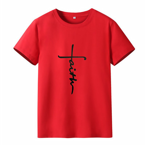  New Arrival  letter FAITH printing round neck short sleeve fashion casual women's T-shirt