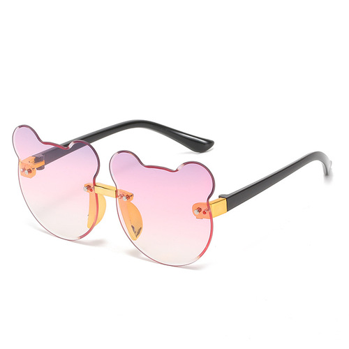 Bear Shape Kid Cute Sunglasses Children Glasses Dark Brown Gradient Color Golden Frame Outdoor Beach Kids Sunglasses 202