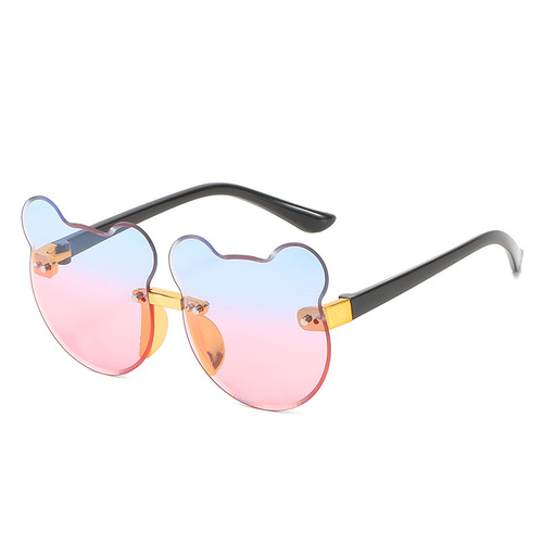 Bear Shape Kid Cute Sunglasses Children Glasses Dark Brown Gradient Color Golden Frame Outdoor Beach Kids Sunglasses 202