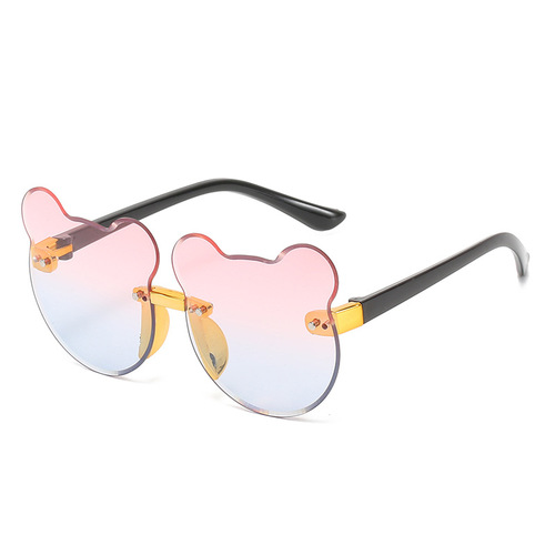 Bear Shape Kid Cute Sunglasses Children Glasses Dark Brown Gradient Color Golden Frame Outdoor Beach Kids Sunglasses 202