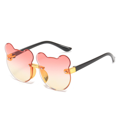 Bear Shape Kid Cute Sunglasses Children Glasses Dark Brown Gradient Color Golden Frame Outdoor Beach Kids Sunglasses 202