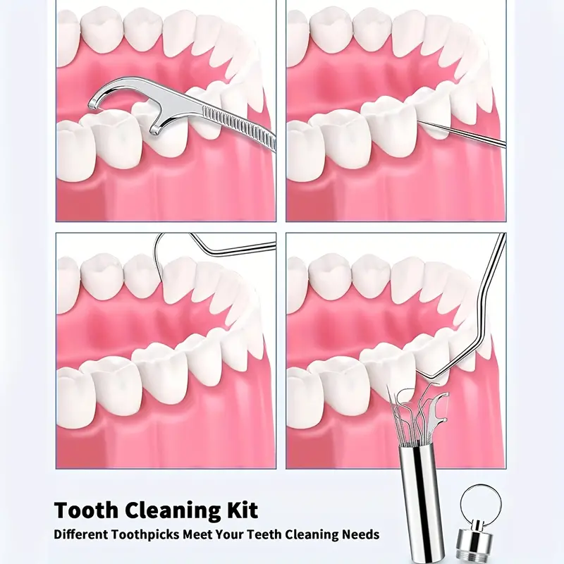 Reusable Metal Toothpicks Tooth Cleaning Kit With Keychain Holder For Outdoor Picnic Camping Traveling