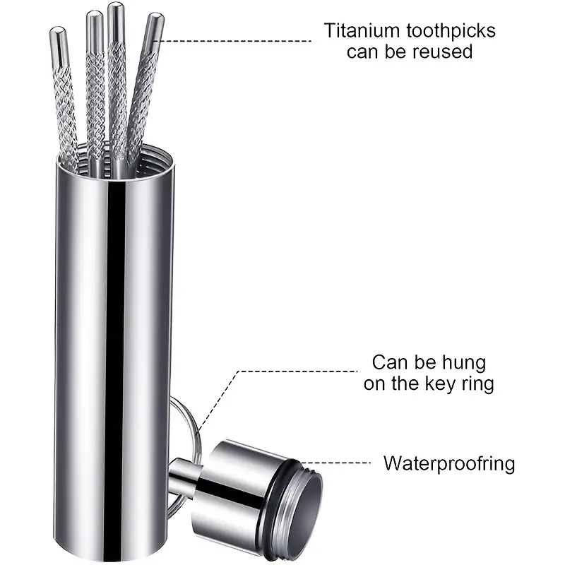 Reusable Metal Toothpicks Tooth Cleaning Kit With Keychain Holder For Outdoor Picnic Camping Traveling