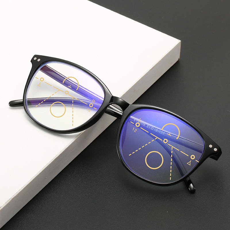 New retro anti-blue progressive multi-focus elderly reading glasses ladies large frame rice nail zoom glasses
