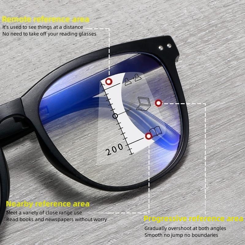 Foldable portable multi-focus anti-blue reading glasses for men and women full frame look far look near reading glasses