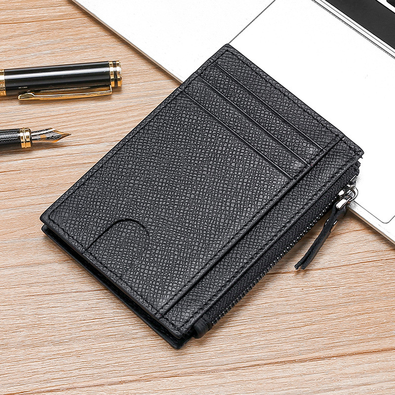 Leather mini ultra-thin card holder Card bag RFID anti-magnetic bovine pickup sleeve zipper purse