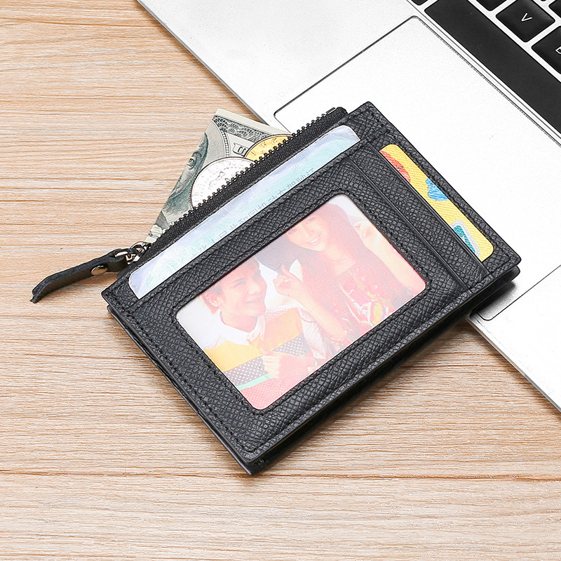 Leather mini ultra-thin card holder Card bag RFID anti-magnetic bovine pickup sleeve zipper purse