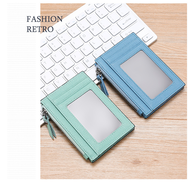 Leather mini ultra-thin card holder Card bag RFID anti-magnetic bovine pickup sleeve zipper purse