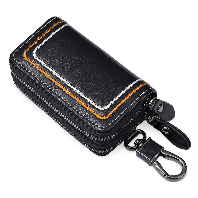 New leather car key bag Multi-functional cowhide door key bag Fashion embroidery thread key bag