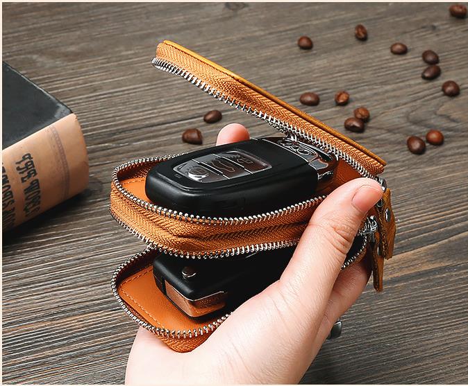 Double layer multi-functional car key case Leather double layer family car key case