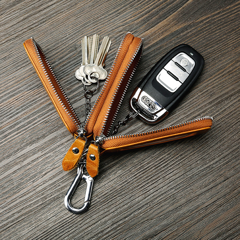 Double layer multi-functional car key case Leather double layer family car key case