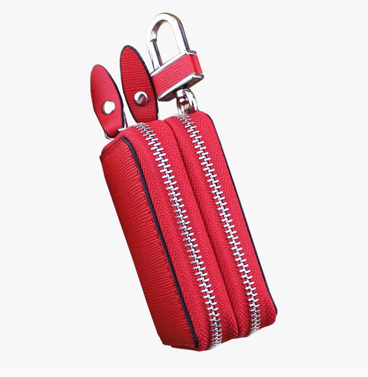 Cowhide car key case Double zipper cross leather remote control key case