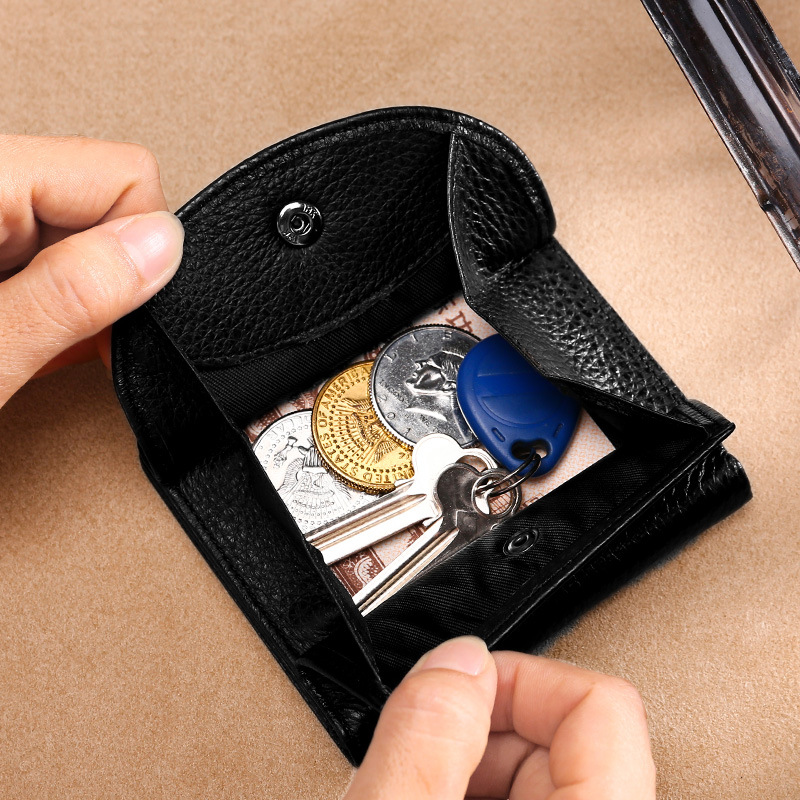 Hot coin change Baotou layer natural drop pattern leather solid color buckle small wallet leather wallet