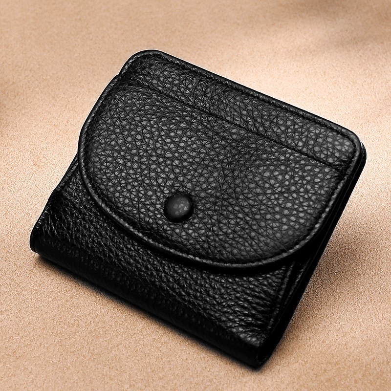 Hot coin change Baotou layer natural drop pattern leather solid color buckle small wallet leather wallet
