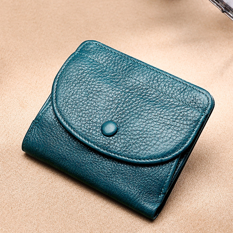 Hot coin change Baotou layer natural drop pattern leather solid color buckle small wallet leather wallet