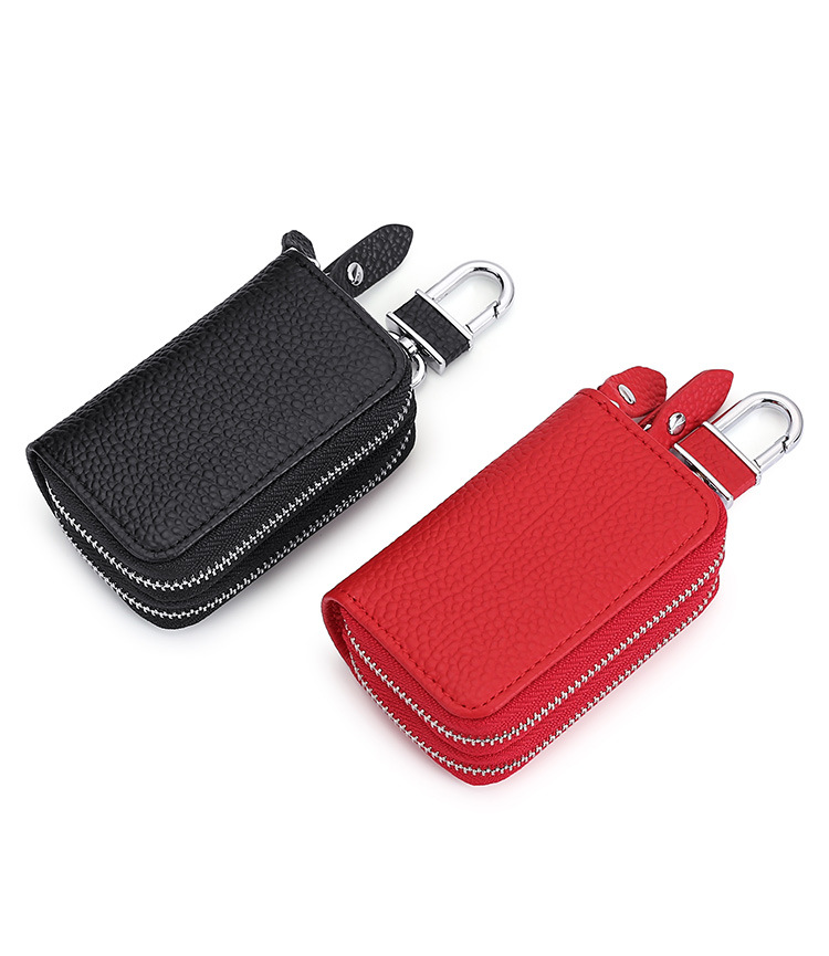 Double zipper leather car key case cowhide key case cowhide neck print change car key case