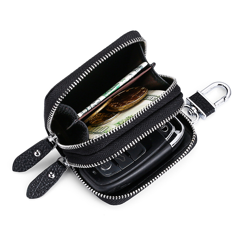 Double zipper leather car key case cowhide key case cowhide neck print change car key case