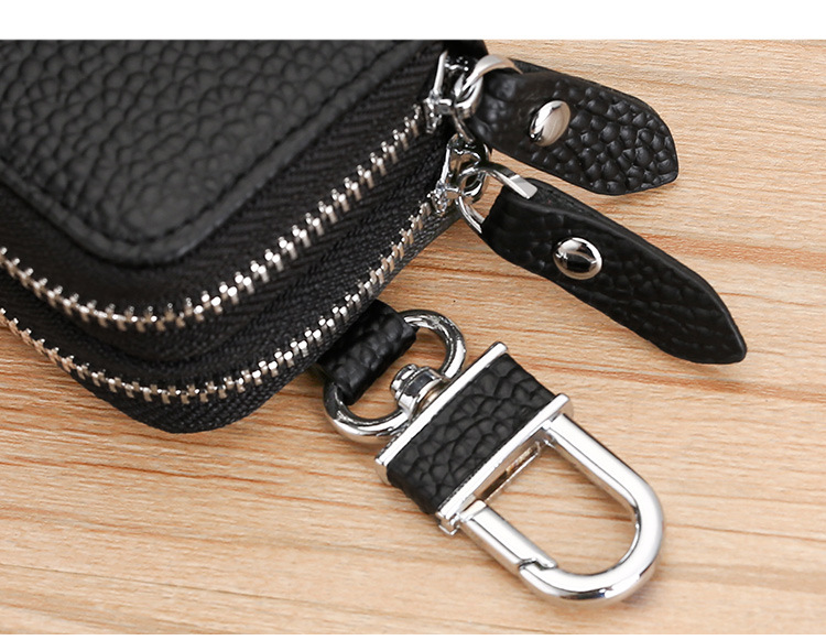 Double zipper leather car key case cowhide key case cowhide neck print change car key case