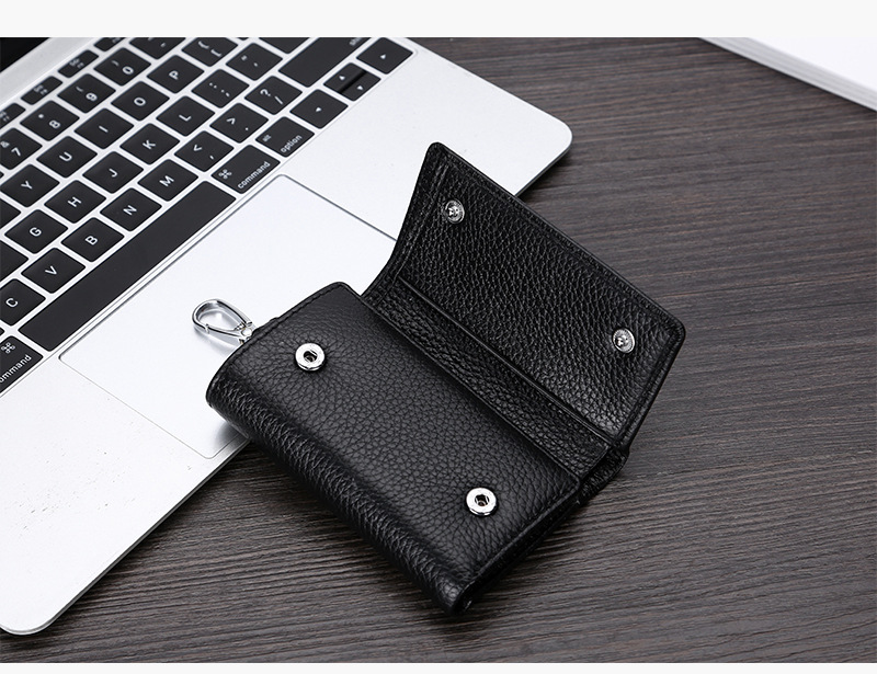 Leather key bag Men's and women's multi-functional three-fold wallet Leather key chain bag card position coin wallet