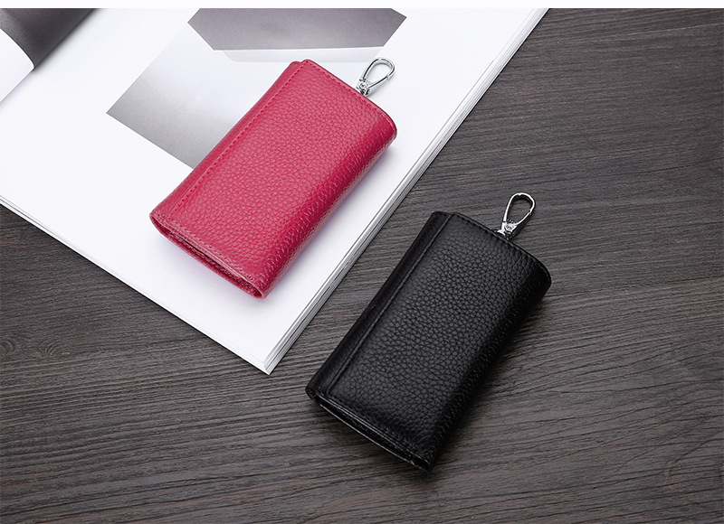 Leather key bag Men's and women's multi-functional three-fold wallet Leather key chain bag card position coin wallet