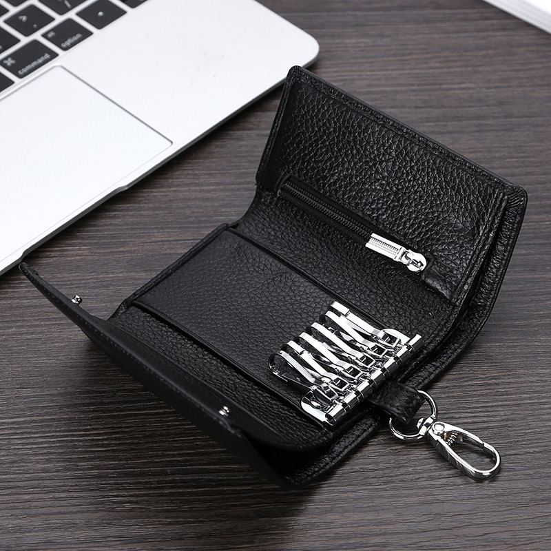 Leather key bag Men's and women's multi-functional three-fold wallet Leather key chain bag card position coin wallet