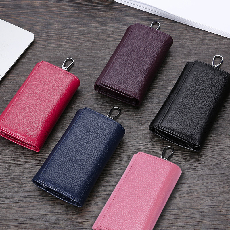 Leather key bag Men's and women's multi-functional three-fold wallet Leather key chain bag card position coin wallet